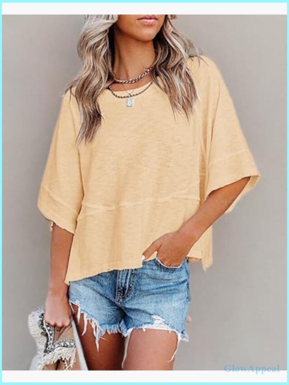Cotton Blend Batwing Sleeve Loose Fit T-Shirt for Casual Summer Wear - Picture 4 of 7